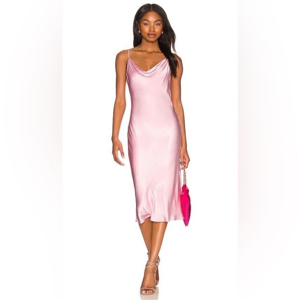BARDOT • REVOLVE Satin Cowl Neck Slip Midi Dress Soft Pink Size Large